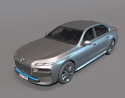 Modern Silver Luxury Electric Sedan With Sleek Design And Blue Accents 3d model