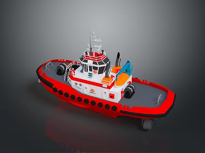 Red and White Toy Tugboat Model With Black Details and Small Antenna 3d model