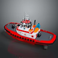 Red and White Toy Tugboat Model With Black Details and Small Antenna