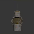 Vintage Metal Lantern With Handle Frame Blue Top And Solid Base