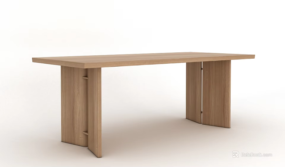 Wooden Dining Table Modern Minimalist Design With Rectangular Top And Solid Wood Legs 3d model