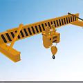 Industrial Heavy Duty Crane with Orange Beam Hoist Hook and Warning Stripes