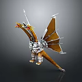 Mechanical Dragon Mythical Creature 3D Model With Armored Body Orange Wings And Metallic Parts