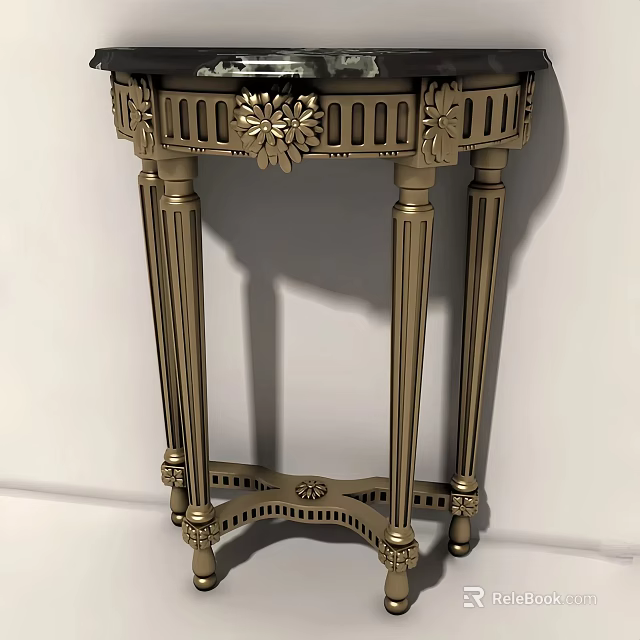 Elegant Ornate Console Table With Golden Carvings And Classic Legs 3d model 