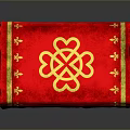 Traditional Conference Table With Red Tablecloth And Golden Decorative Patterns On Wooden Legs