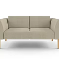 Light Gray Fabric Two Seater Sofa With Wooden Legs And Modern Minimalist Design
