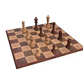 Household Wooden Chess Set with Brown White Checkerboard and Chess Pieces