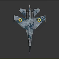 Detailed Camouflaged Military Fighter Aircraft With Yellow Wing Badges In 3D Rendering