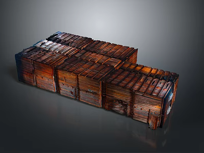 Old Wooden Crates Stacked Together With Metal Straps And Weathered Surfaces 3d model