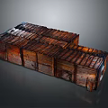 Old Wooden Crates Stacked Together With Metal Straps And Weathered Surfaces