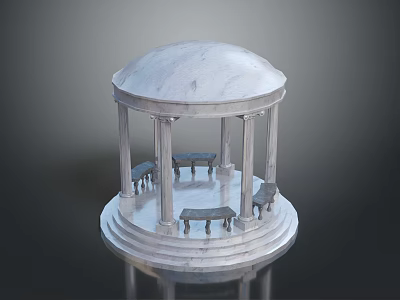 Elegant Marble Domed Pavilion Structure With Circular Base Columns And Benches 3d model