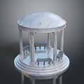 Elegant Marble Domed Pavilion Structure With Circular Base Columns And Benches 3d model