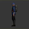 Construction Worker Figure In Blue Uniform With Hard Hat And Tool Belt