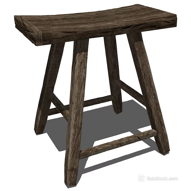 Rustic Wooden Stool With Solid Wood Material Natural Grain And Crossed Stretchers 3d model 