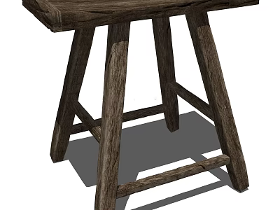 Rustic Wooden Stool With Solid Wood Material Natural Grain And Crossed Stretchers 3d model