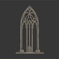 Gothic Architectural Arch Window With Intricate Carvings And Pointed Top Design