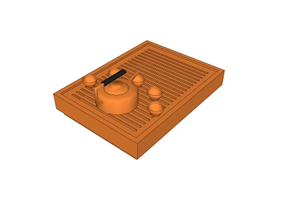Elegant Orange Tea Set With Grid Pattern Tray Teapot And Teacups 3d model