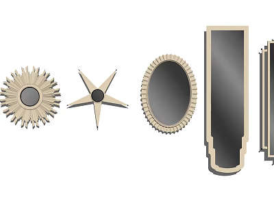 Decorative Mirrors in Sunburst Star Oval Rectangular Shapes with Ornate Frames 3d model