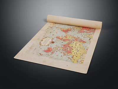 Vintage World Map Wall Decor With Rolled Design And Antique Style Art 3d model