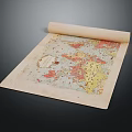 Vintage World Map Wall Decor With Rolled Design And Antique Style Art