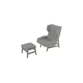 Stylish Gray Fabric Leisure Chair With Striped Design Wide Backrest Armrests And Dark Legs