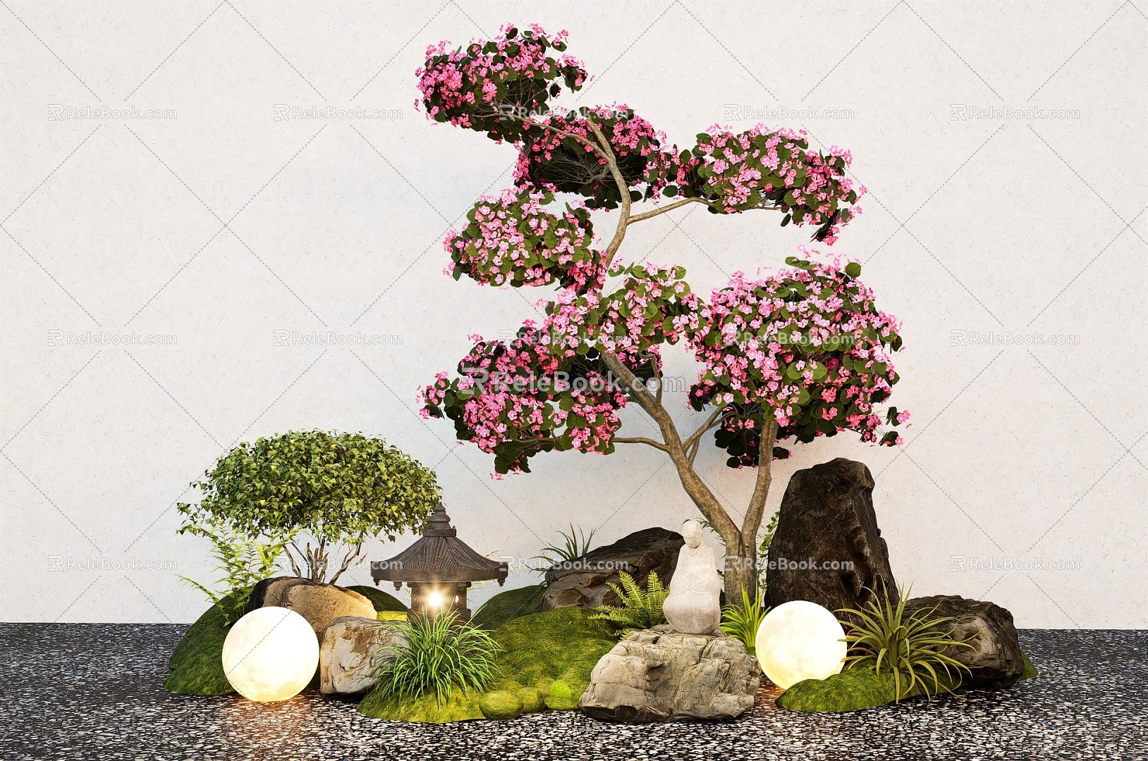 New Chinese Courtyard Sits Modeling Rhododendron Stone Micro Terrain 3d model