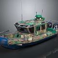 Camouflage Yacht Design With Blue Bottom Antennas And Front Equipment