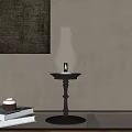 Candle Lamp With Lit Candle Glass Shade And Metal Base For Home Decor