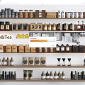 Coffee And Tea Product Shelf Display With Various Bottles Cups And Packaging 3d model