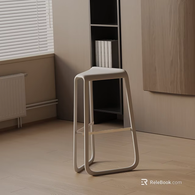 Modern Bar Stool Sleek Design In Space With Wooden Wall Bookshelf Light Floor 3d model 