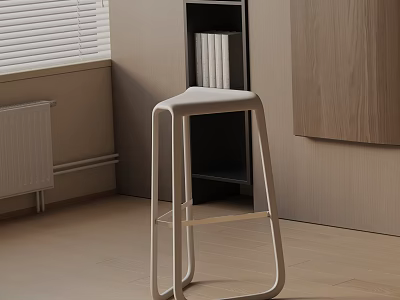Modern Bar Stool Sleek Design In Space With Wooden Wall Bookshelf Light Floor 3d model