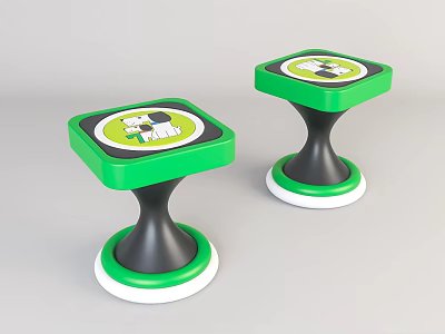 Two Square Coffee Tables With Green Black Bases And Cartoon Design Tops 3d model