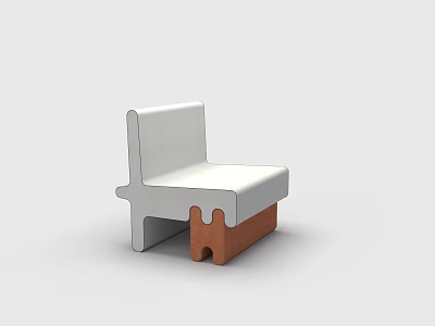 Modern Single Sofa With White Upholstery And Brown Geometric Base Design Style 3d model
