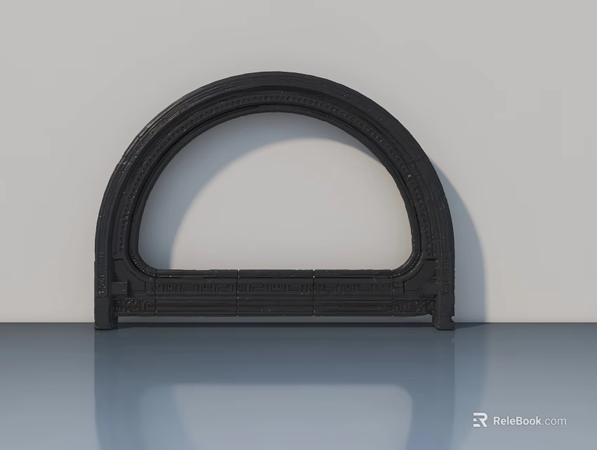 Sleek Black Arched Swing Door Frame With Decorative Trim And Modern Design 3d model 