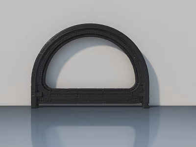 Sleek Black Arched Swing Door Frame With Decorative Trim And Modern Design 3d model