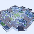 Circular Courtyard Garden Design With Traditional Pavilions Central Green And Pathways