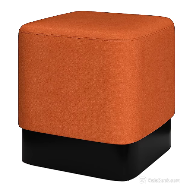 Orange Square Sofa Stool With Black Base Modern Stylish Home Decor Piece 3d model 