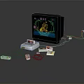 Retro Gaming Setup With Vintage TV Console Controllers And Game Cartridges