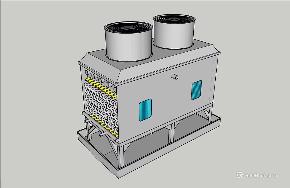 Industrial Air Conditioning Fan With Dual Cylindrical Top Units And Grille Structure 3d model 