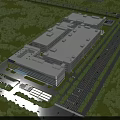 Modern Industrial Factory Building Complex With White Roofs Surrounding Greenery Roads And Parking Area
