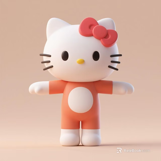 Hello Kitty Game Movie Character With Red Bow Black Whiskers Orange Outfit And White Head 3d model 
