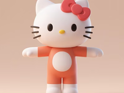 Hello Kitty Game Movie Character With Red Bow Black Whiskers Orange Outfit And White Head 3d model