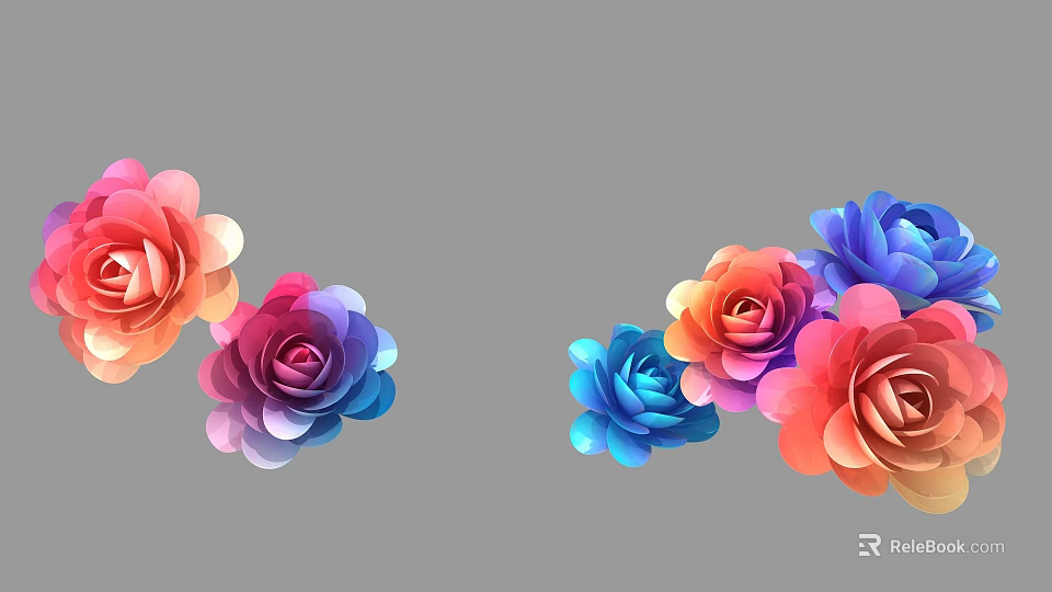 Colorful Handmade Paper Flowers in Various Colors Like Pink Orange Blue Purple Arranged in Clusters 3d model 
