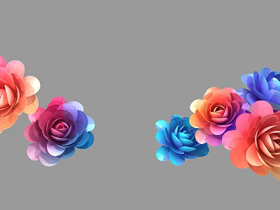 Colorful Handmade Paper Flowers in Various Colors Like Pink Orange Blue Purple Arranged in Clusters 3d model