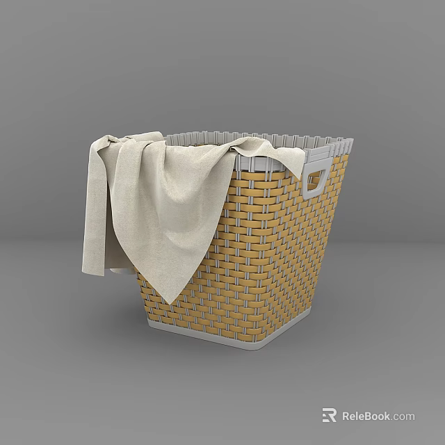 Stylish Decorative Wicker Storage Basket With White Towel Draped On Edge Design 3d model 