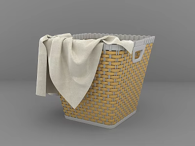 Stylish Decorative Wicker Storage Basket With White Towel Draped On Edge Design 3d model