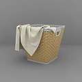 Stylish Decorative Wicker Storage Basket With White Towel Draped On Edge Design