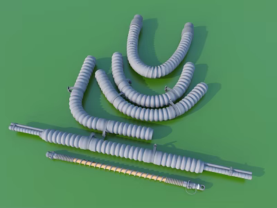 Multiple Gray Coiled Mechanical Parts Arranged On Green Background Surface 3d model
