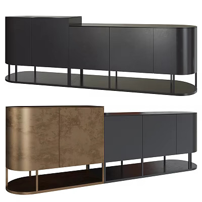 Modern TV Stand with Black Bronze Panels Metal Legs and Storage Cabinets Design 3d model