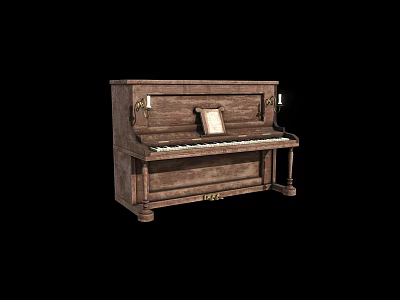 Vintage Wooden Piano With Candle Holders And Picture Frame For Art Supplies 3d model
